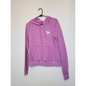 LOVE PINK Victoria's Secret Womens M Hoodie Full Zip Long Sleeve Purple Dog Logo
